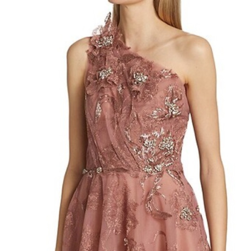 Marchesa | One-Shoulder Embroidered Tulle Cocktail Dress balletcore